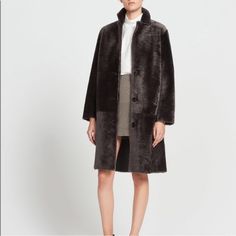 Sandro Paris Black Coat France, Luxe Elegance In An Easy Fit Shearling, Super Soft Lamb Leather, Barely Worn, Excellent Condition Like New Size - Fr 2, Us-M. Color Black (The Model Is Wearing Color Gray, Mine Is Black) 100% Shearling From Shoulder To Shoulder-18”, From Armpit To Armpit-20,5”, Length-39,5” Elegant Long Sleeve Sheepskin Fur Coat, Elegant Long Shearling Coat, Elegant Shearling Outerwear In Mink Color, Elegant Mink Shearling Outerwear, Fitted Elegant Shearling Fur Coat, Elegant Mink Shearling Fur Coat, Elegant Mink Colored Shearling Outerwear, Elegant Long Sleeve Sheepskin Outerwear, Elegant Shearling Outerwear