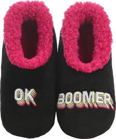 Snoozies Pairable Slipper Socks | House Slippers for Women, Small, Ok, Boomer Product Details Funny Slippers, Funny House, Soft Sole Slippers, Cozy Slippers, Open Toe Slippers, Slippers For Women, Fuzzy Slippers, Warm Slippers, Slippers Cozy