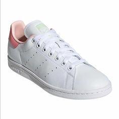 Super Cute Brand New In Box Stan Smith Sneakers. Pink And Mint Green Detailrare! Great Summer Shoes! White Sneakers With Laces For Everyday, White Everyday Sneakers With Laces, Adidas White Sneakers With Perforated Toe Box, Everyday White Sneakers With Round Toe, White Round Toe Sneakers For Everyday, Everyday White Round Toe Sneakers, White Synthetic Everyday Sneakers, Everyday White Synthetic Sneakers, Comfortable White Sneakers With Gum Sole