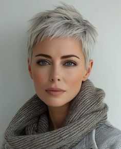 Short Hair At 50, Women’s Short Pixie Haircuts, Fauxhawk Pixie For Women, Short Gray Pixie Haircuts, Pixie Cute Hairstyles, Short Pixie Grey Hair, Bright Blonde Hair Short, Pixie Cuts For Square Faces, Pixie Cuts For Round Faces Plus Size