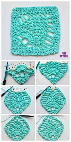 the crochet pattern is being used to make a square with holes in it