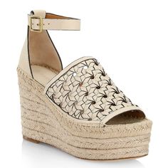 Tory Burch Basket-Weave Leather Espadrille Wedge Sandals New With Box Dust Bag Included Size 9.5 Size 11 Color New Cream Tory Burch's Basket-Weave Espadrille Sandals Are Full Of Texture. Jute Wedge Heels Contrast Intricately Hand-Woven Leather Uppers Secured By An Adjustable Ankle Strap Wedge Heel 3.9" Chic Woven Leather Wedge Sandals, Leather Woven Leather Espadrilles, Woven Leather Wedge Sandals With Ankle Strap, Tory Burch Wedges, Lace Espadrilles, Tory Burch Heels, Gold Espadrilles, Ankle Strap Wedges, Strap Wedge