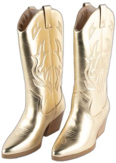 Womens Western Boots, Faux Leather Boots, Stacked Heel, Western Boots, Leather Boots, Faux Leather, Boots, Gold, Leather