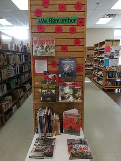 there are many books on display in the library