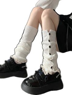 Knitted Leg Warmers, Leg Warmers, Lace Trim, White And Black, Black White, Trim, Black And White, Lace, White