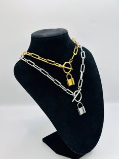 It is bold and will definitely stand you out from the crowd. #jewelrygram #gemstones #weddingdesigns #jewelryoftheday #womenaccessories Silver Chain Necklace With Lock, Silver Metal Necklace With Lock Detail, Gold Chain Link Necklace With Lock, Metal Chain Link Necklace With Lock, Chain Link Jewelry With Lock As Gift, Chain Link Jewelry With Lock For Gift, Metal Chain Necklace With Lock For Gift, Custom Silver Jewelry, Bubble Heart