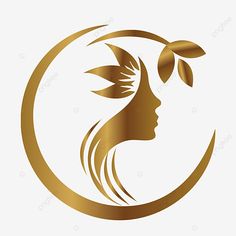 a woman's face with leaves on her head in a circle logo design template