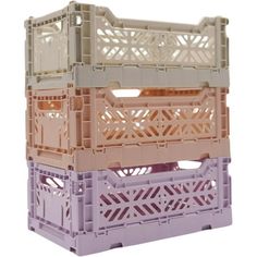 three plastic crates stacked on top of each other