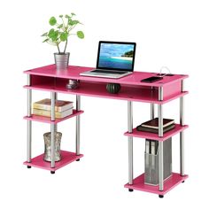 a pink computer desk with a laptop on it