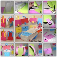 many different pictures of bags made out of paper