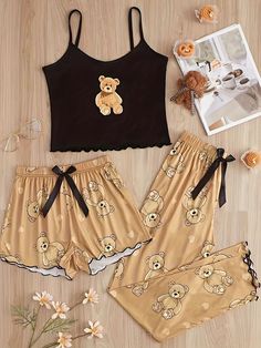 Cute Lounge Sets, Backless Cami Top, Bow Shorts, Cropped Cami, Cami Crop Top, Sleepwear & Loungewear, Print Pajamas, Pajama Set Women