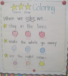 a bulletin board with writing on it and stars above the words, which are written in different colors