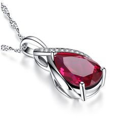 3.15 ct Simulated Red Ruby Pendant Necklace Sterling Silver Gift for Her | eBay Ruby Pendant Necklace, Red Pear, Ruby Necklace Pendant, Ruby Pendant, Mens Pendant, Sapphire Necklace, 925 Sterling Silver Chain, Red Ruby, Silver Gifts