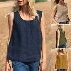 Top Rated Summer Women Linen Cotton Tank Vest Camisole Sleeveless Casual Loose Shirt Tops, Women's Top Spring Sleeveless Solid Color Tops, Sleeveless Solid Color Tops For Spring, Sleeveless Solid Color Summer Tops, Casual Solid Color Tank Top, Sleeveless Solid Color Beach Tops, Solid Sleeveless Blouse Tops For The Beach, Sleeveless Solid Color Tops For Beach, Solid Color Sleeveless Top For Beach, Sleeveless Solid Color Cotton Tops