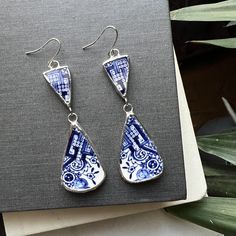 Unique Etched Blue Jewelry, Unique Blue Etched Jewelry, Vintage Etched Dangle Earrings, Vintage Blue Drop Earrings Jewelry, Vintage Blue Drop Earrings, Blue Vintage Sterling Silver Earrings, Vintage Hand Painted Drop Earrings, Hand Painted Vintage Drop Earrings, Vintage Hand Painted Blue Jewelry