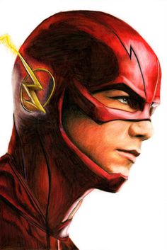 a drawing of the flash with his head turned to look like he is wearing a red suit