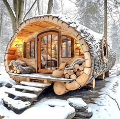 Cabin Style Homes, Casa Hobbit, Log Cabin Living, Small Log Cabin, Unusual Homes, Rustic Home Design, Cabin Living, Hobbit House, Fantasy House