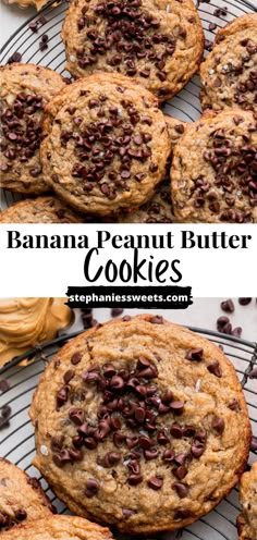 banana peanut butter cookies with chocolate chips on top