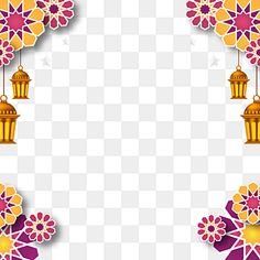 colorful paper cut flowers and lanterns on the corner, flower border, decorative pattern png and psd