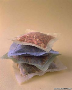 three tea bags stacked on top of each other