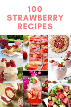 strawberry desserts, strawberries and cupcakes are featured in this collage