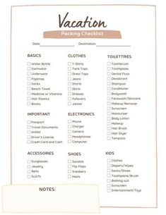 a printable vacation packing checklist