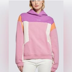 Never Worn Or Washed - Beautiful Colors And Design - Fell In Love With This And Wanted It To Fit But It Never Did. Iro Susane Colorblock Hooded Sweatshirt Size: S Material: 100% French Terry Machine Wash Oversized, Pullover Hoodie Sweatshirt Color Block Pattern In Pink, Purple, Orange & Cream In Preowned Condition With Dark Stains On Left Cream Block & Left Side Hem (See Pictures) & Wearing Off Of "Iro Paris" Emblem On The Front Approx. Measurements: Across The Underarms: 25" Sleeve Length From Pink Hooded Hoodie With Patchwork, Pink Patchwork Hoodie, Spring Color Block Athleisure Sweatshirt, Spring Athleisure Color Block Sweatshirt, Pink Cotton Hoodie Top, Hooded Color Block Cotton Top, Spring Color Block Hoodie, Pink Patchwork Hoodie For Winter, Winter Pink Patchwork Hoodie