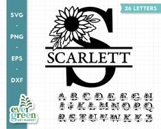 the font and numbers are used to make this sunflower monogrammed decal