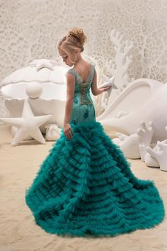 Couture Mermaid Pageant Flower Girl Special Occasion Dress With Ruffle Train Mermaid Style Dress, Girls Couture, Tulle Flower Girl, Girls Pageant Dresses, Flower Girl Dresses Tulle, Dresses Mermaid, Mermaid Style, Pageant Dress, Kids Dresses