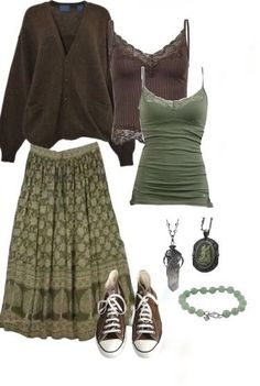 Fairy Core Cardigan, Indie Witch Outfit, Aesthetic Goblincore Outfits, Goblincore Outfits Winter, Outfit Inspo Whimsigoth, Earthy Outfits Aesthetic Summer, Fairy Grunge Fall Outfits, Goblin Core Outfit Summer, Hippie Outfit Inspiration