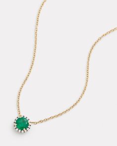 18K Yellow Gold Emerald Necklace with Blackened Diamond Edge, .33 TCW 16 Inches, Ornament is 3/8 Inch Diameter Style# YNSSEMW/7 Gold Emerald Necklace, Necklace With Diamond, Emerald Necklace, Emerald, Yellow Gold, Necklaces, Yellow, Gold