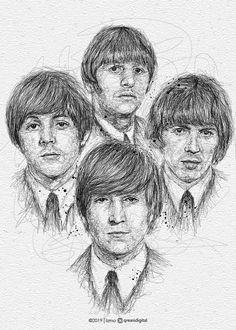 the beatles are drawn in pencil on paper