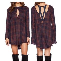 This Nwt Free People Navy And Rust Plaid Dress Is The Quint Essential Fall Wardrobe Staple. Mid Thigh “Tunic” Length, This Dress Has A Distressed Hem, Lattice-Back Detail, Zipper Sleeve Detail, And A Subtle Keyhole In The Front. Bohemian Mini Dress For Date Night In Fall, Bohemian Plaid Long Sleeve Dress, Bohemian Plaid Dress For Fall, Plaid Bohemian Dresses For Fall, Bohemian Plaid Fall Dresses, Baby Tunic, Long Sleeve Denim Dress, Fall Wardrobe Staples, Free People Lace Dress