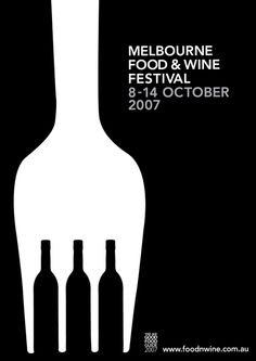 the poster for melbourne food and wine festival, featuring three bottles in silhouette against a black background