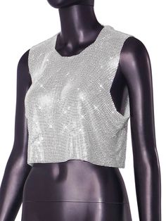 Rhinestone crop top. One size top fits most sizes as it has adjustable chains on back. Sleeveless Silver Crop Top For Club, Chic Embellished Crop Top For Club, Chic Embellished Cropped Crop Top, Sleeveless Rhinestones Crop Top For Evening, Sleeveless Evening Crop Top With Rhinestones, Sleeveless Rhinestone Evening Crop Top, Embellished Crop Top For Night Out, Embellished Cropped Top For Night Out, Glamorous Club Crop Top With Rhinestones