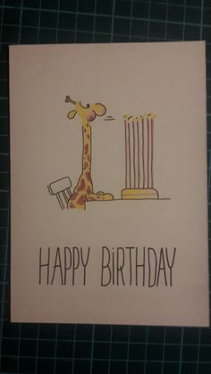 a happy birthday card with a giraffe on it