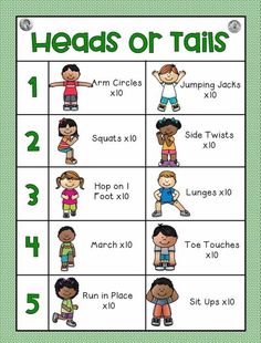 the heads or tails game for kids with numbers and pictures on it to help them learn how