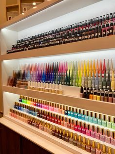 Nail Polish Rack Ideas, Nail Polish Wall Display, Nail Rooms, Nail Setup, Salon Retail Display, Nail Glow, Nail Parlour, Nail Salon Interior Design, Nail Salon Interior