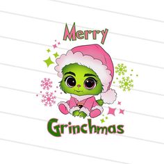 a christmas card with a cartoon character wearing a santa hat and text merry grinmas