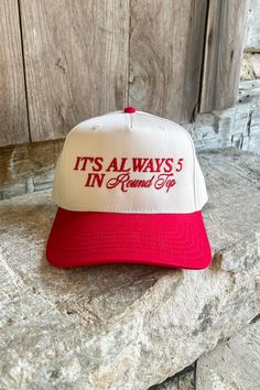 IT'S ALWAYS 5 TRUCKER - RED - THE MNRCH Retro Curved Bill Trucker Hat For Baseball Season, Retro Dad Hat With Curved Bill For Baseball Season, Retro Dad Hat For Baseball Season, Retro Trucker Hat For Baseball Season, Retro Curved Bill Dad Hat For Baseball Season, Vintage 5-panel Trucker Hat For Baseball Season, Retro Snapback Hat For Baseball Season, Vintage Trucker Hat With Flat Bill For Baseball Season, Retro Snapback Hat With Curved Bill