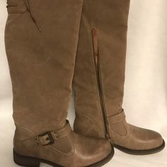 Size 9 Castley Boots By Bucco. Inside Zipper And Lace Up Back. Never Worn.Color Listed As “Ice”. Casual Boots With Buckle Closure, Medium Width, Casual Knee-high Boots With Buckle Closure, Casual Brown Boots With Buckle Closure, Casual Boots With Buckle Closure For Fall, Casual Fall Boots With Buckle Closure, Casual Wide Calf Closed Toe Boots, Casual Beige Wide Calf Boots, Tan Boots, Over The Knee