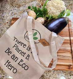 there is a tote bag with vegetables on it