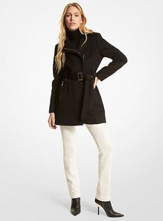 Wool Blend Belted Coat Michael Kors Clothes, Chilly Morning, Perfect Coat, Long Coats, Michael Kors Outlet, Womens Parka, Belted Coat, Wool Blend Coat, Coat Black