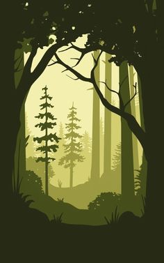 Digital Forest Art, How To Draw Forest Background, Forest Drawing Background, Simple Forest Background, Simple Forest Painting, Forest Illustration Trees, Magical Forest Drawing, Simple Forest Drawing, Forest Drawing Simple