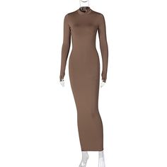 Kim Kardashian’s long-sleeved dress | Fashionsarah.com Solid Color Long Fitted Dress, Long Fitted Solid Color Dresses, Long Fitted Dress In A Specific Color, Winter Long Sleeve Bodycon Dress, Long Sleeve Elastane Dress For Winter, Winter High Neck Stretch Long Sleeve Dress, Brown Bodycon Long Sleeve Dresses, Brown Stretch Bodycon Dress With Long Sleeves, Long Sleeve Elastane Midi Dress