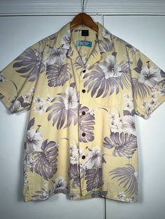 "High Surf Brand Hawaiian Shirt Classic style. 100% Cotton Size MENS Medium (M) Chest (pit to pit) 23\" Length 26\" Shoulder 19\" No odors, no damage, clean. Please message me with any questions or for size measurements needed. All orders are packed and shipped with quality materials." Yellow Relaxed Fit Hawaiian Shirt, Yellow Cotton Hawaiian Shirt With Floral Print, Yellow Hawaiian Shirt With Camp Collar For Vacation, Yellow Hawaiian Shirt For Vacation, Yellow Cotton Hawaiian Shirt With Camp Collar, Yellow Hawaiian Camp Shirt For Vacation, Yellow Hawaiian Camp Collar Tops, Yellow Hawaiian Cotton Top, Yellow Tropical Print Short Sleeve Shirt