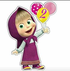 a cartoon character holding balloons with the number three on it's arm and wearing a purple hoodie