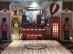 the london themed room is decorated in red, white and blue with british symbols on it