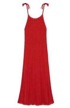 A semisheer, openwork knit lets the breeze flow in this dreamy midi dress with tie straps and a scalloped hem. Tie straps Scoop neck Unlined 53% polyester, 29% cotton, 18% polyamide Machine wash, line dry Imported Dress With Tie Straps, Coral Red, Dress With Tie, Scalloped Hem, Nordstrom Dresses, Knit Dress, Scoop Neck, Mango, Coral