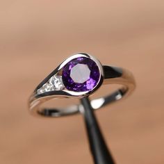 round cut amethyst ring sterling silver purple gemstone ring February birthstone ring bezel setting Exclusive Engagement Rings, Amethyst Rings, Birthstone Engagement Rings, Oval Halo Engagement Ring, Bridal Jewels, Purple Amethyst Ring, Engagement Ring For Women, Bezel Set Ring, Amethyst Jewelry